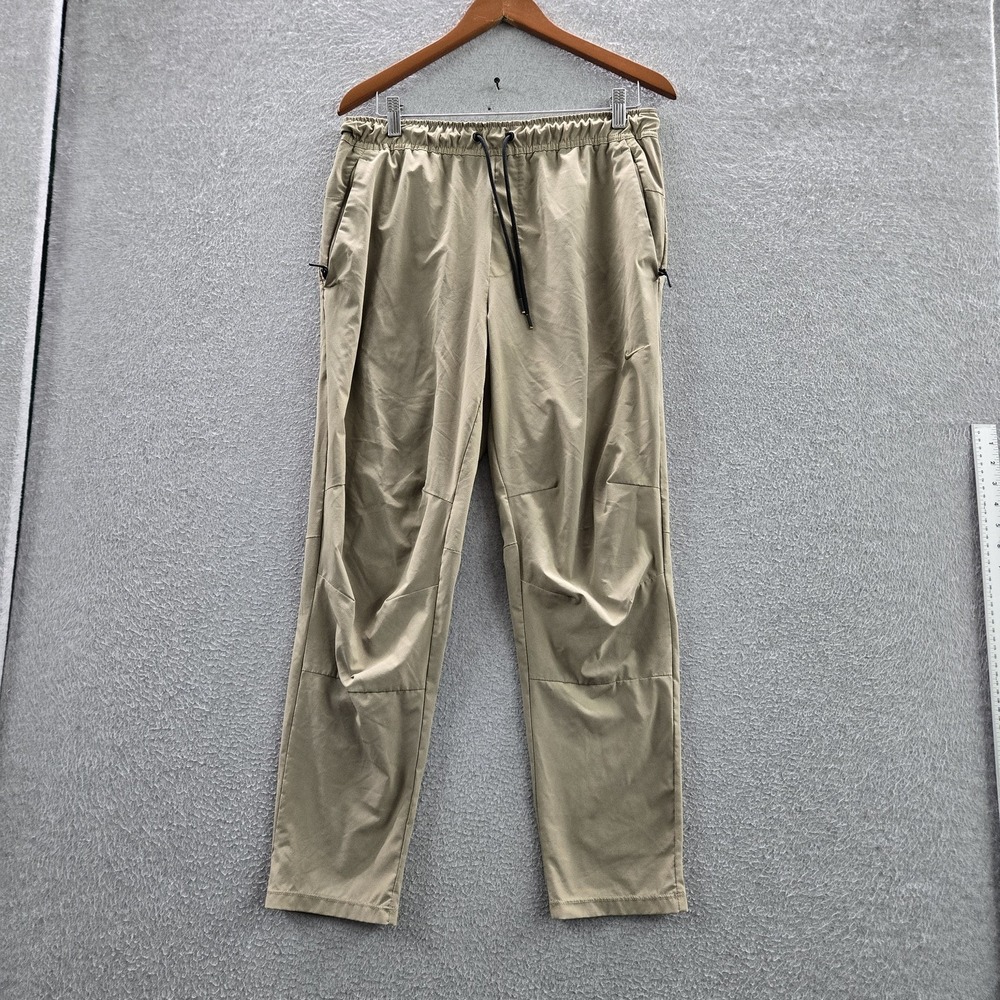 Nike Men Activewear Pants M Beige Jogger Dri-Fit Windbreaker 27" Inseam Logo